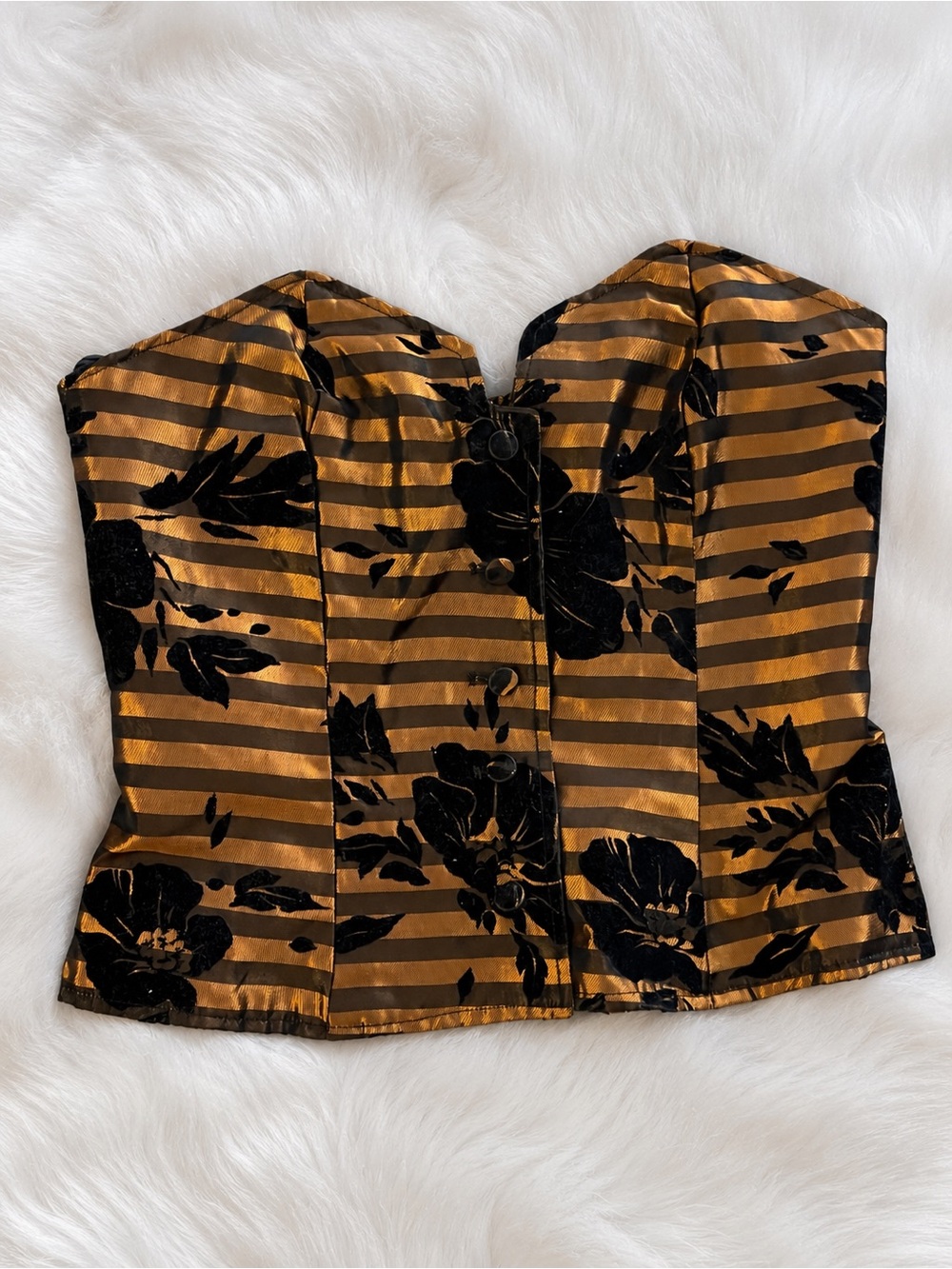 RARE Platine Zaza Vintage Bronze & Black Velvet Floral Bustier Corset Top | M